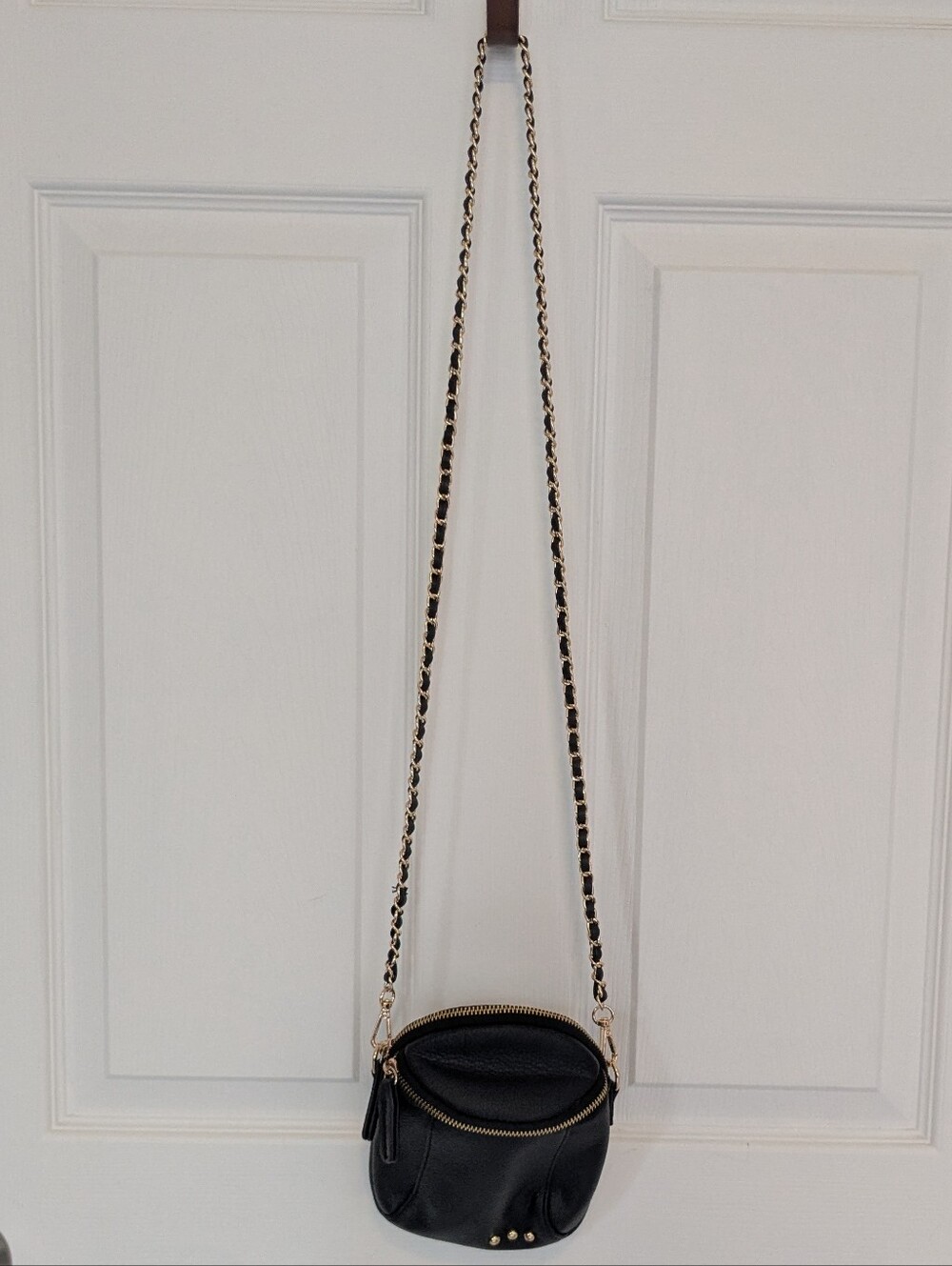 Black Crossbody Chain Bag with Gold Accents - Women